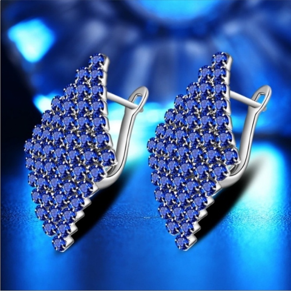 Farah Jewelry Blue and Silver Pavé Earrings